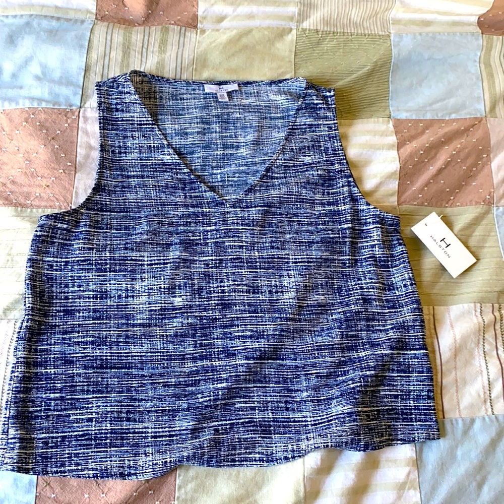Halston sleeveless blue top